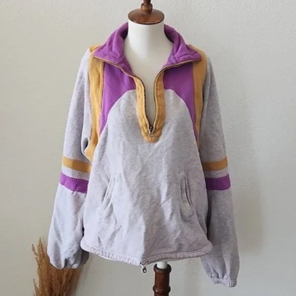 Free People Movement Colorblock Half Zip Oversized Pullover Gray Sweatshirt Med - Picture 5 of 9